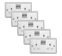 Knightsbridge CL9PCWx5 Rounded Edge 13A 2G DP Switched Socket - Polished Chrome + White Insert (5 Pack)