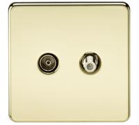 KnightsBridge Coaxial TV and SAT TV Outlet 1G Screwless Polished Brass Isolated Wall Plate