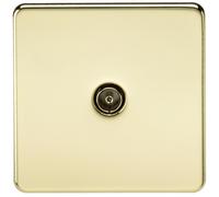 KnightsBridge Coaxial TV Outlet 1G Screwless Polished Brass Un-Isolated Wall Plate