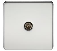 KnightsBridge Coaxial TV Outlet 1G Screwless Polished Chrome Un-Isolated Wall Plate
