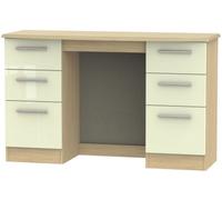 Knightsbridge Cream Gloss and Light Oak 6 Drawer Double Dressing Table