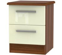 Knightsbridge Cream Gloss and Walnut Effect 2 Drawer Bedside Cabinet