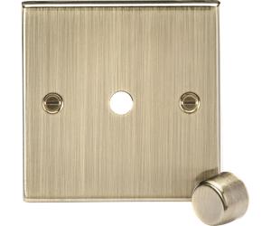 Knightsbridge CS1DIMAB Square Edge 1G Dimmer Plate with Matching Metal Dimmer Cap - Antique Brass