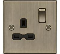 Knightsbridge CS7AB Square Edge 13A 1G DP Switched Socket - Antique Brass + Black Insert