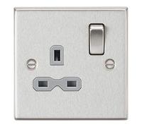 Knightsbridge CS7BCG Square Edge 13A 1G DP Switched Socket - Brushed Chrome + Grey Insert