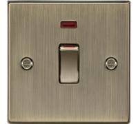 Knightsbridge CS81MNAB Square Edge 45A 1G DP Switch + Neon - Antique Brass