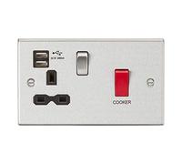 Knightsbridge CS8333UBC DP Switch & Switched Socket with 2.4 A Dual USB Charger, Brushed Chrome with Black Insert, 45 A/13 A