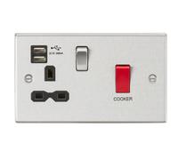 Knightsbridge CS8333UBC Square Edge 45A DP Switch + 13A Switch Socket +2xUSB 2.4A - Brushed Chrome + Black Insert
