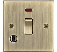 Knightsbridge CS834FAB 20A 1G DP Switch with Neon & Flex Outlet - Square Edge Antique Brass