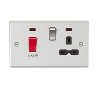 Knightsbridge CS83BC 45A DP Cooker Switch & 13A Switched Socket with Neons & Black Insert - Square Edge Brushed Chrome