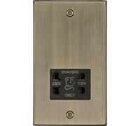 Knightsbridge CS89AB Square Edge 115/230V Dual Voltage Shaver Socket - Antique Brass + Black Insert