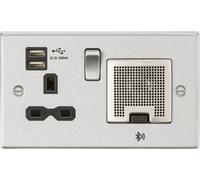 Knightsbridge CS9905BC Square Edge 13A Socket + USB 2.4A + BT Speaker - Brushed Chrome + Black Insert
