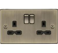 Knightsbridge CS9AB Square Edge Antique Brass 13A 2G Switched Socket with Insert, 230 V