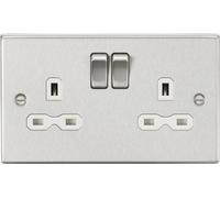 Knightsbridge CS9BCW Square Edge 13A 2G DP Switched Socket - Brushed Chrome + White Insert