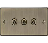 Knightsbridge CSTOG3AB Square Edge Antique Brass 10A 3G 2 Way Toggle Switch, Antique Brass