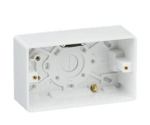 Knightsbridge CU1600 White Curved Double 47mm Pattress Box + Earth + Cable Strain Relief