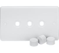 Knightsbridge CU3DIM White Curved Edge 3G Dimmer Plate with Matching Dimmer Caps