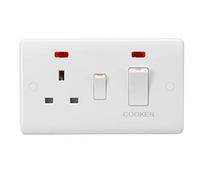 Knightsbridge Curved Edge 45A DP Cooker Switch and 13A Socket with Neons (White Rocker) - White - CU8333NW
