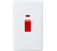 Knightsbridge CU8332N Curved Edge 2 Gang DP Switch and Neon in White with White Rockers, Cooker 45A Red Switch + Neon Large