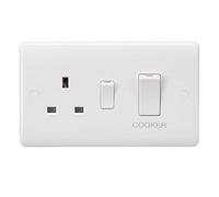 Knightsbridge CU8333W White Curved 45A DP Cooker Switch + 13A Socket (White Rocker)