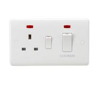 Knightsbridge CU8333NW White Curved 45A DP Cooker Switch + 13A Socket + Neon (White Rocker)