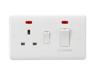 Knightsbridge CU8333NW White Curved 45A DP Cooker Switch + 13A Socket + Neon (White Rocker)