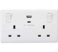 Knightsbridge 13A 2G Switched socket with outboard rockers and dual USB (A+C) 5V DC 4.8A shared - White - CU9002