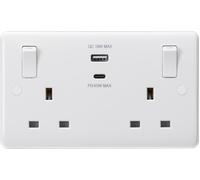 Knightsbridge CU9003 White Curved 13A 2G Switched Socket + 2xUSB A+C QC18W / PD45W (Outboard Rockers)