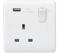 KnightsBridge Curved Edge 13A 1G Switched Socket with USB Charger (5V DC 2.1A)