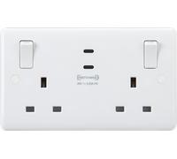 Knightsbridge CU9965 White Curved Edge 13A 2G SP Switched Socket with Dual USB-C 20V DC 3.25A Max. 65W