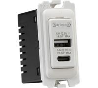 Knightsbridge CUGMUSB White Curved Edge Dual USB C Module 20V DC 1.1A [22W FASTCHARGE]