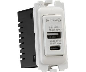 Knightsbridge CUGMUSB White Curved Edge Dual USB C Module 20V DC 1.1A [22W FASTCHARGE]