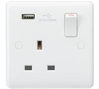 Knightsbridge Curved Edge 13A 1G Switched Socket with USB Charger (5V DC 2.1A) - White - CU9903