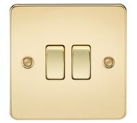 KnightsBridge Flat Plate 10AX 2G 2-way switch - polished brass