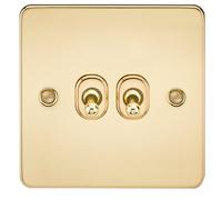 Knightsbridge FP2TOGPB FPAV2TOGPB Flat Plate 10A 2G 2 Way Toggle Switch-Polished Brass