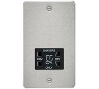 KnightsBridge Flat Plate 115/230V dual voltage shaver socket - brushed chrome with black insert