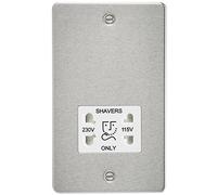 Knightsbridge Flat Plate 115/230V Dual Voltage Shaver Socket - Brushed Chrome with White Insert