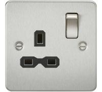 Knightsbridge Flat plate 13A 1G DP switched socket - brushed chrome with black insert - FPR7000BC