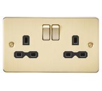 Knightsbridge Flat plate 13A 2G DP switched socket - brushed brass with black insert - FPR9000BB