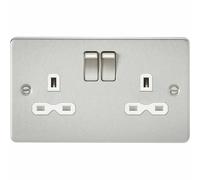 Knightsbridge Flat plate 13A 2G DP switched socket - brushed chrome with white insert - FPR9000BCW