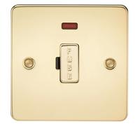 KnightsBridge Flat Plate 13A fused spur unit with neon - polished brass