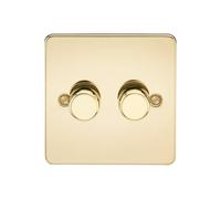 Knightsbridge Flat Plate 2G 2 way 10-200W (5-150W LED) trailing edge dimmer - Polished Brass - FP2182PB