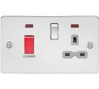 KnightsBridge Flat plate 45A DP switch and 13A switched socket with neon - polished chrome with grey insert