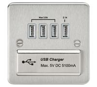 KnightsBridge Flat Plate Quad USB charger outlet - Brushed chrome with grey insert