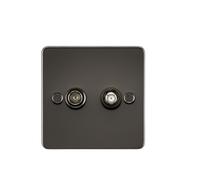 KnightsBridge Flat Plate TV and SAT TV Outlet (isolated) - Gunmetal