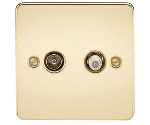 Knightsbridge FP0140PB Flat Plate TV & SAT TV Outlet (Isolated) - Polished Brass