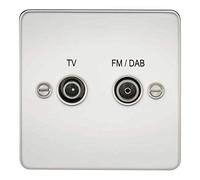 Knightsbridge FP0160PC Flat Plate Screened Diplex TV & FM DAB Outlet, Polished Chrome