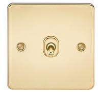 Knightsbridge FP1TOGPB Flat Plate 10AX 1G 2 Way Toggle Switch - Polished Brass