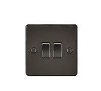 Knightsbridge FP3000GM Plat FPAV3000GM Flat Plate 10A 2G 2 Way Switch-Gunmetal, 230 V