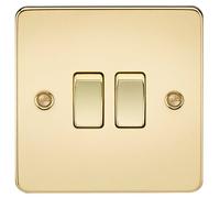 KnightsBridge Flat Plate 10AX 2G 2-way switch - polished brass